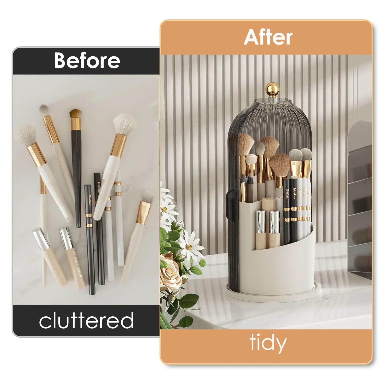 YOOLENS Makeup Brush Holder Organizer with Lid,360 Bathroom 4