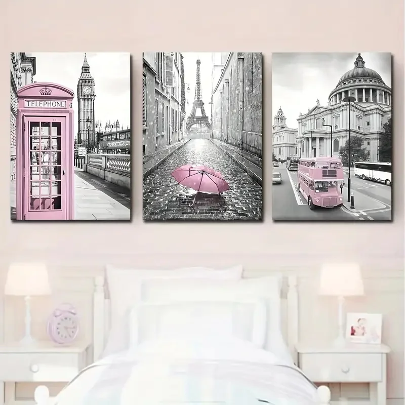 3pcs Modern Art Canvas Poster Eiffel Tower Girls Bedroom Decoration 3