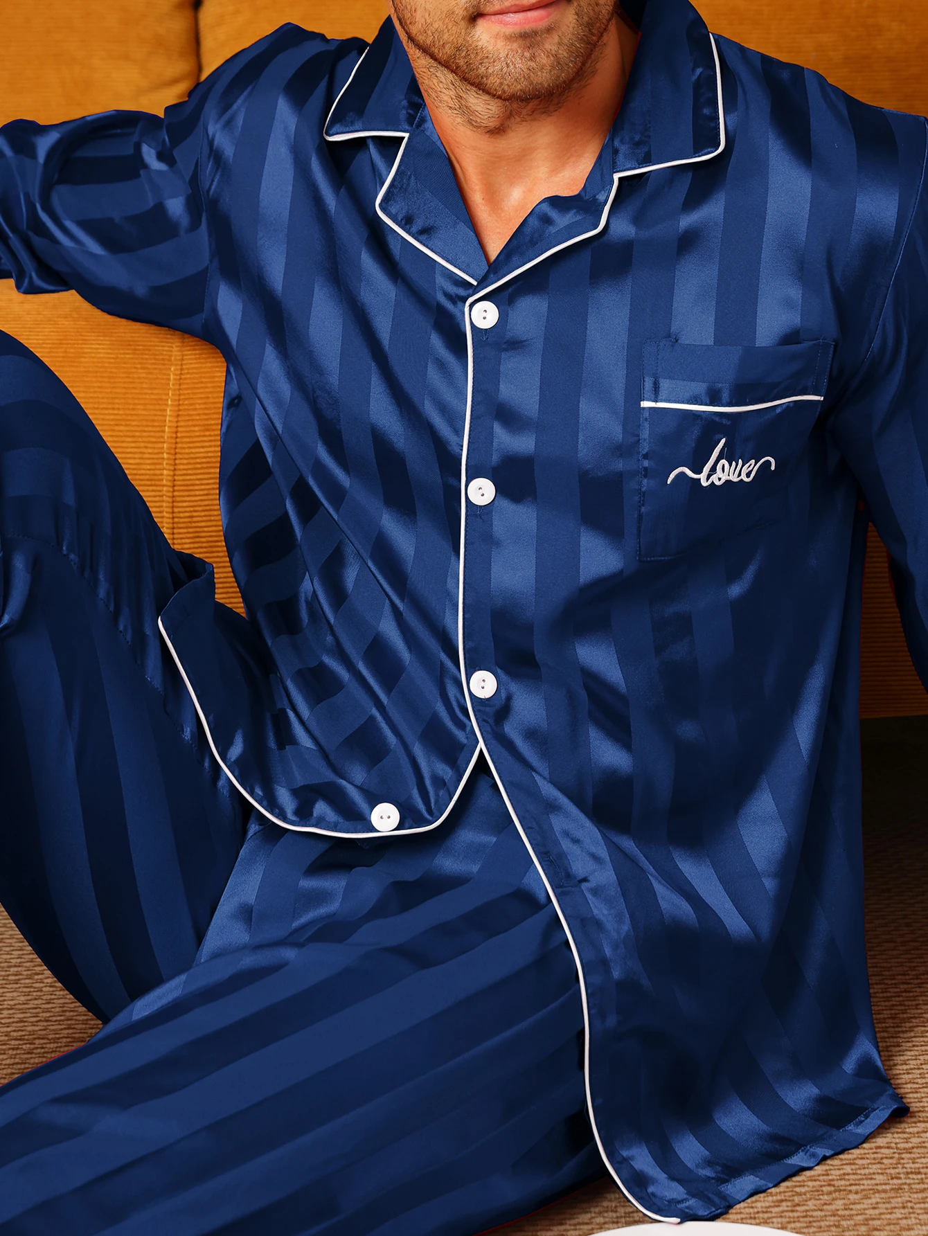Two piece sets men's pajamas autumn and winter silk satin long sleeved 5