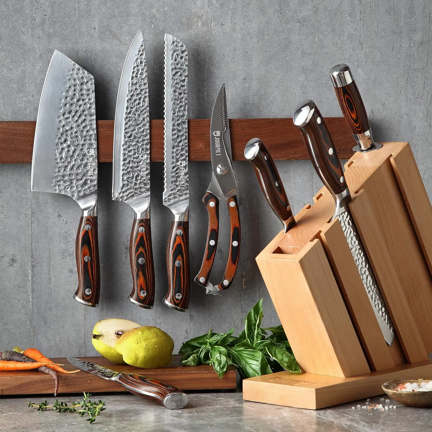 Knife Set with block, 9PC High Carbon Stainless Steel Knife Set with Pakka Wood Handle 4