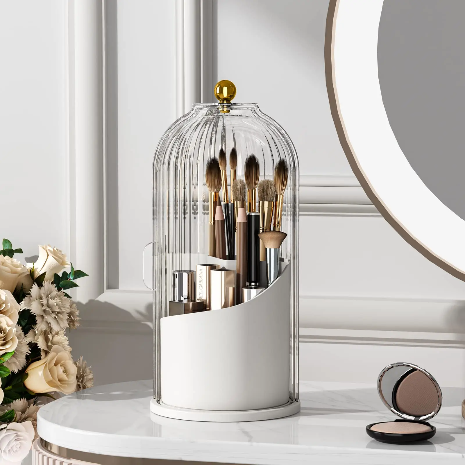 YOOLENS Makeup Brush Holder Organizer with Lid,360 Bathroom 12