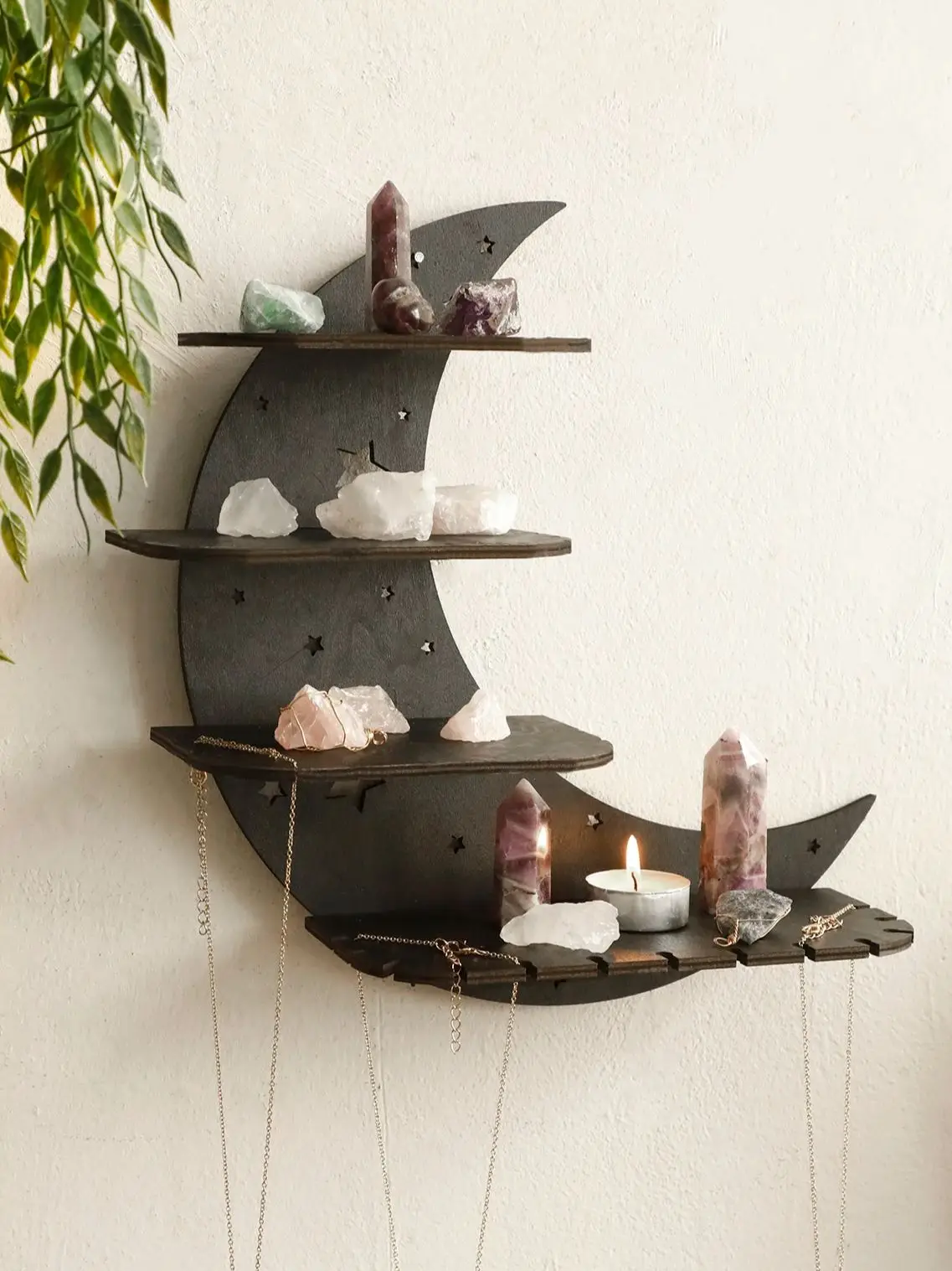 30/39cm Black Moon Wall Shelves 4-tier Wood Floating Wall Shelf 3