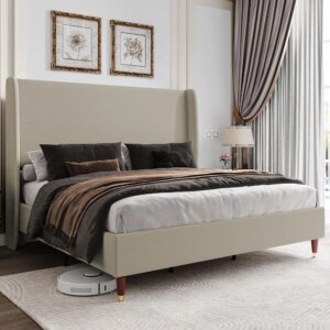 Jocisland King Upholstered Platform Bed Frame with 51.2 1