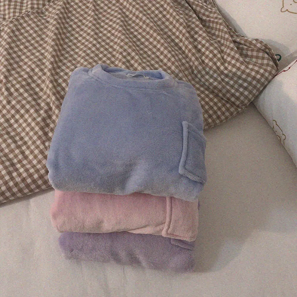 Fleece Thick Warm Women's Pajamas Set Winter Sleepwear Casual Suit 6