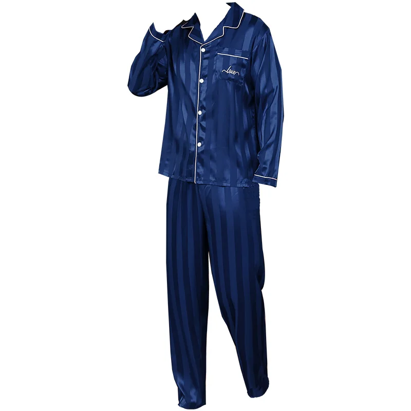 Two piece sets men's pajamas autumn and winter silk satin long sleeved 6