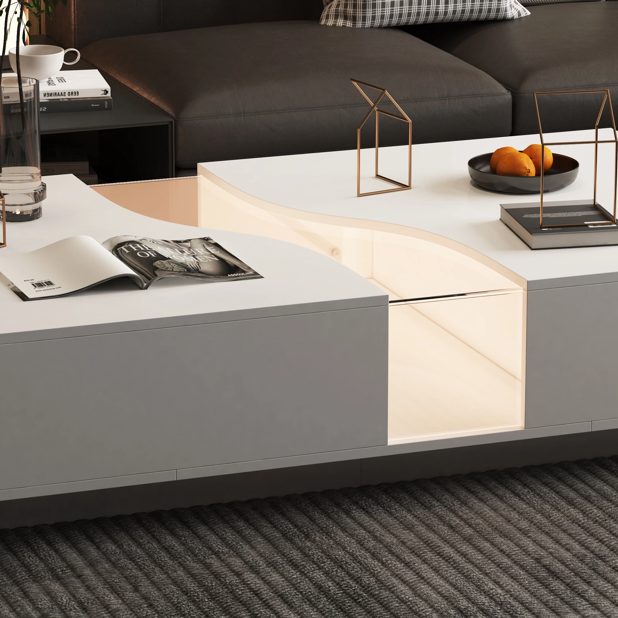 FUFU&GAGA 55.1'' Wide Modern Coffee Table 5
