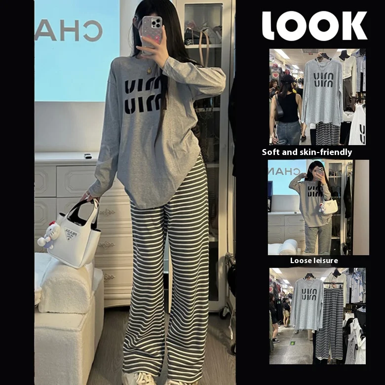 Spring and Autumn New Ladies Ins Style Pajamas Homewear Set Cartoon Girl Long-Sleeve Set 7