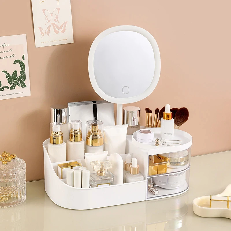 Makeup Storage Box With Mirror Desktop Dressing Table Makeup Mirror Cosmetics 8
