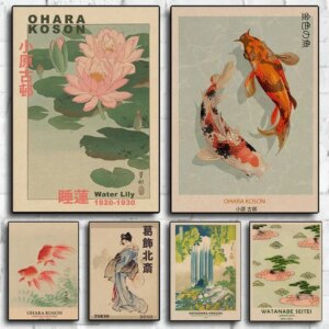 Hokusai Ohara Koson Japanese Art Poster Vintage Guest Room Home Bar 1