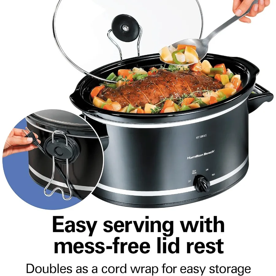 8Quart Slow Cooker with 3 Cooking Settings for Home Meals DishwasherSafe Stoneware 2