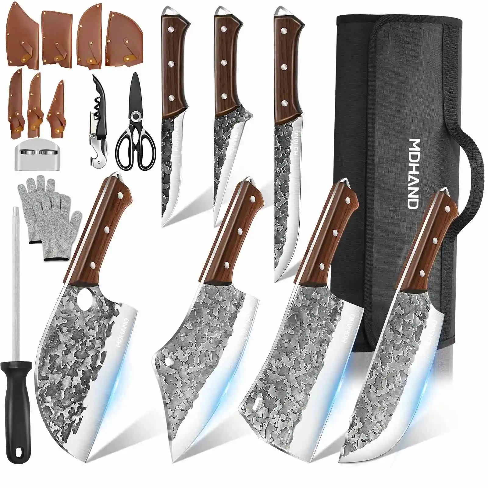 KEPEAK 14pcs Butcher Chef Knife Set with Roll Bag Knives for Meat 7