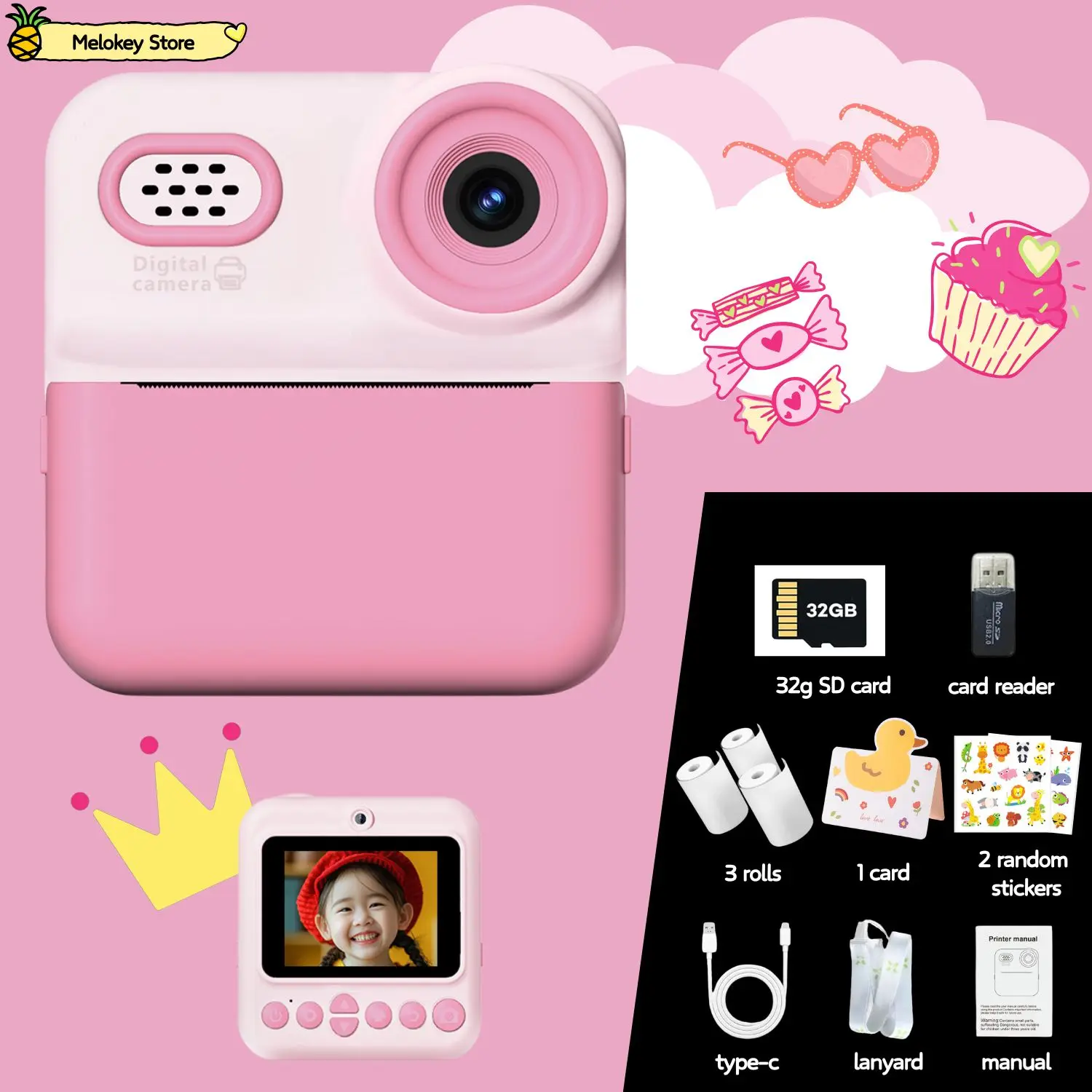 Kids Digital Camera Photo Printer with Game Cute Mini Digital Video 14