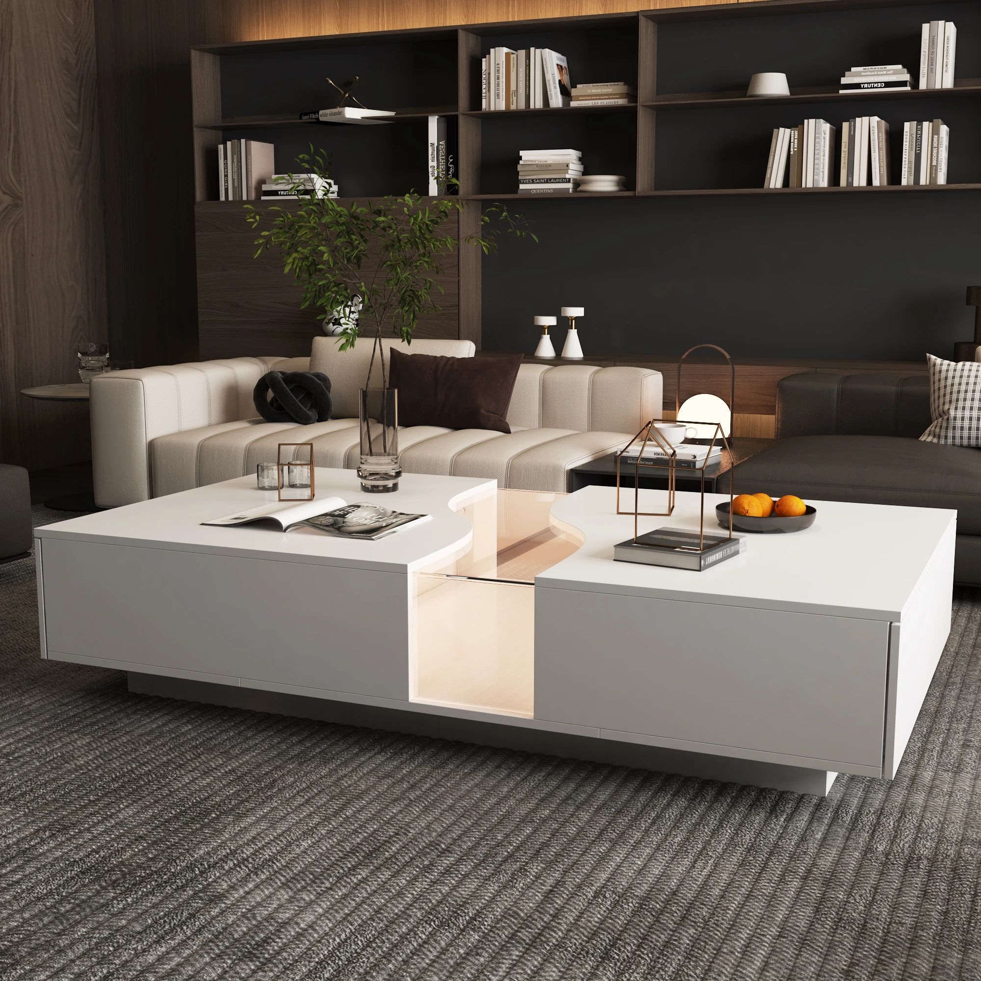 FUFU&GAGA 55.1'' Wide Modern Coffee Table 4