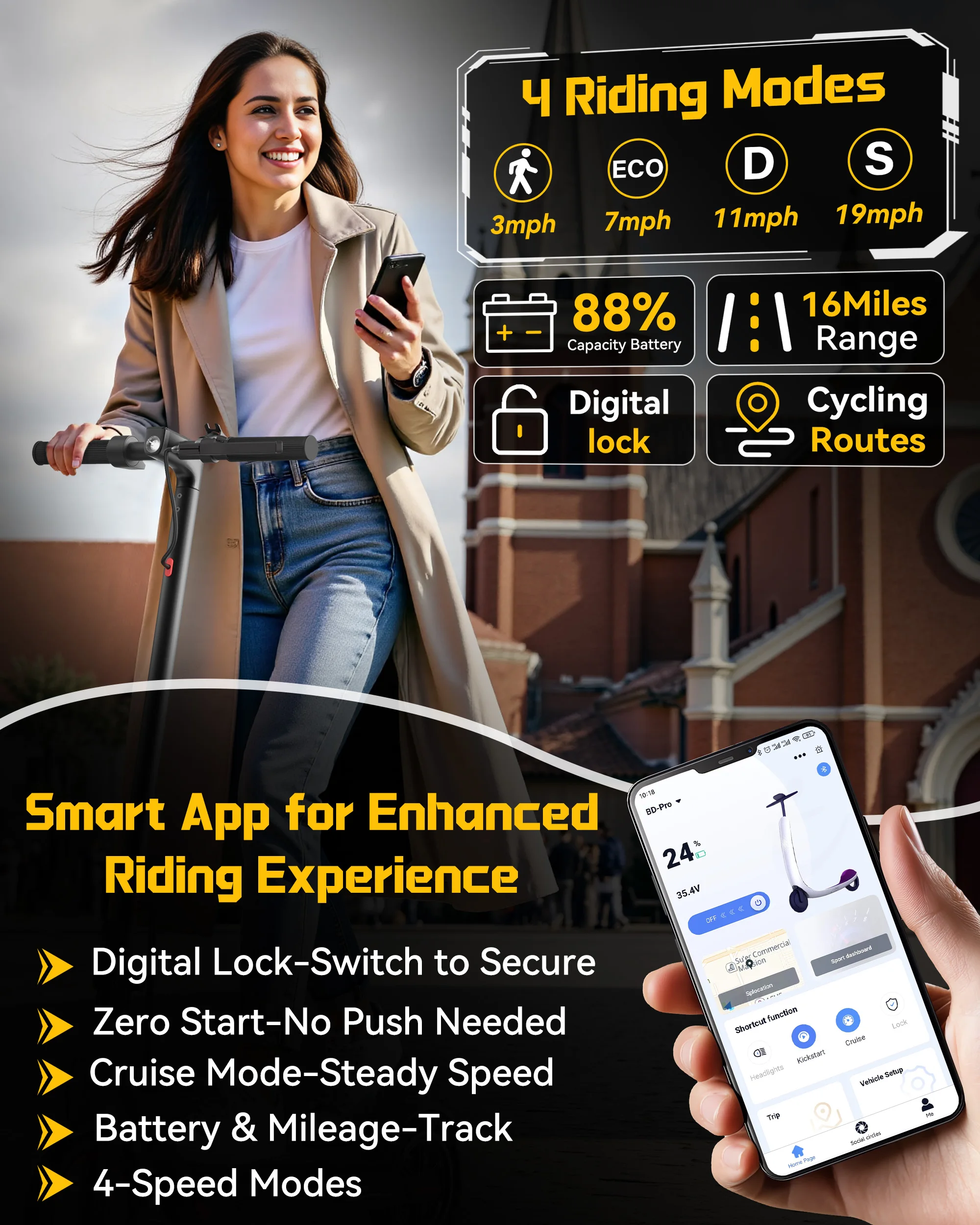 LADPED LP40 Electric Scooter 350W 19mph APP Smart Control 4 Speed Modes Foldable Electric Scooter 2
