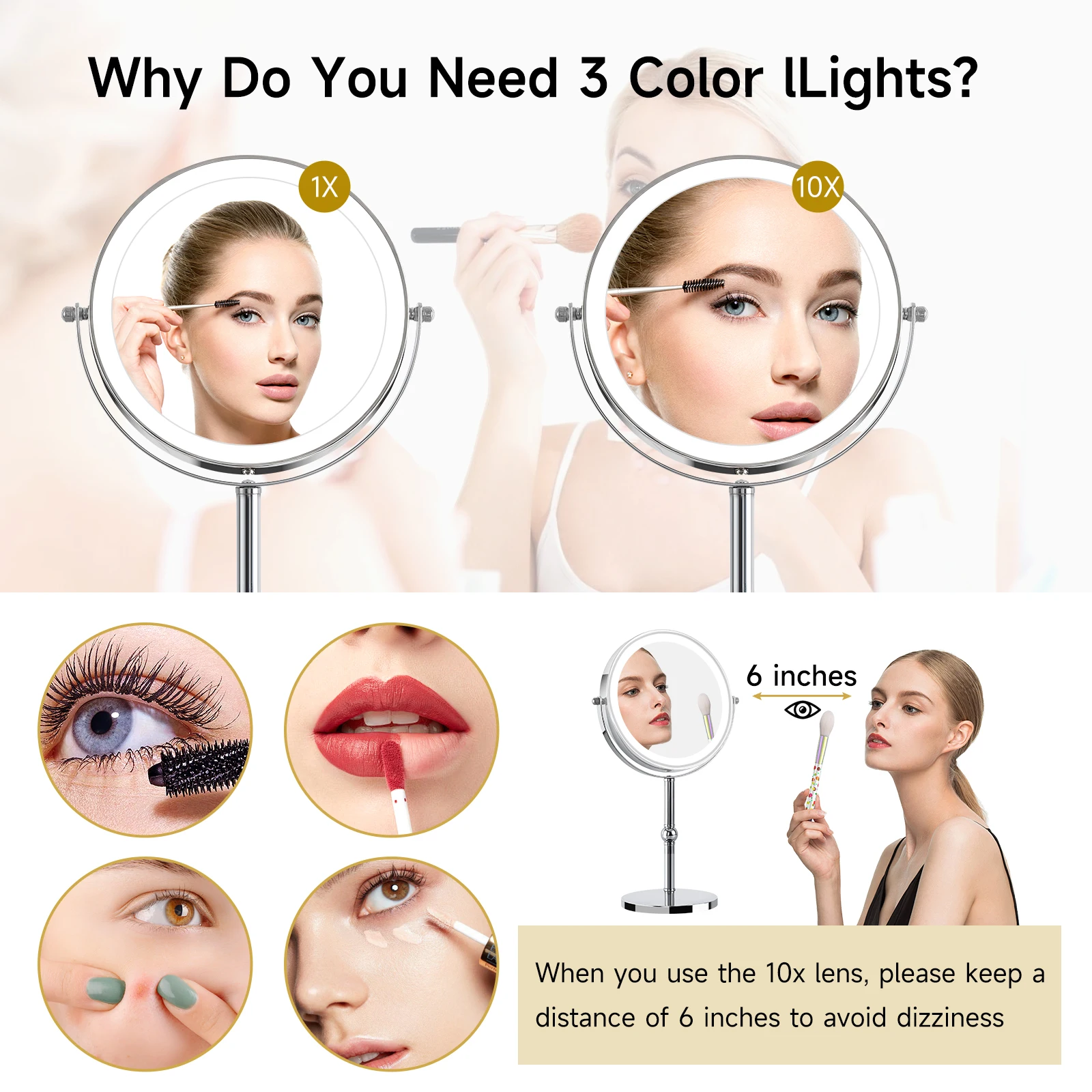 Lighted Makeup Mirror with Brighter Lights,1x/10xTrue HD Magnifying Tabletop 4