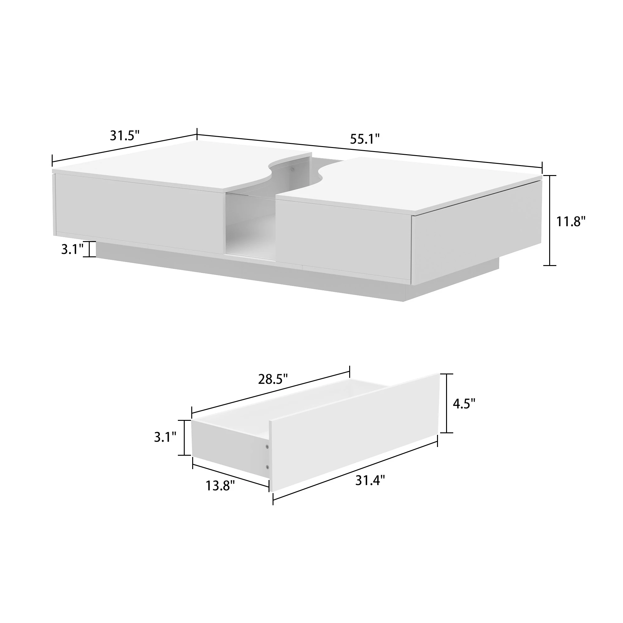 FUFU&GAGA 55.1'' Wide Modern Coffee Table 6