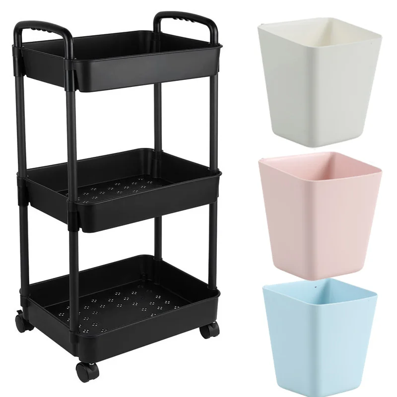 3Tier Plastic Rolling Utility Cart with Storage Bucket for Cleaning 12
