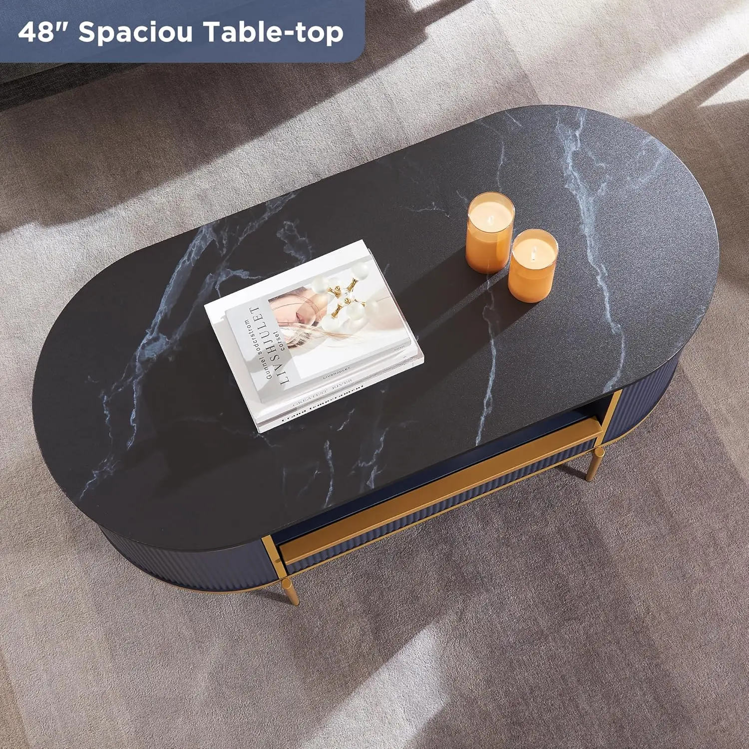 Modern Fluted Coffee Table, 48' 3