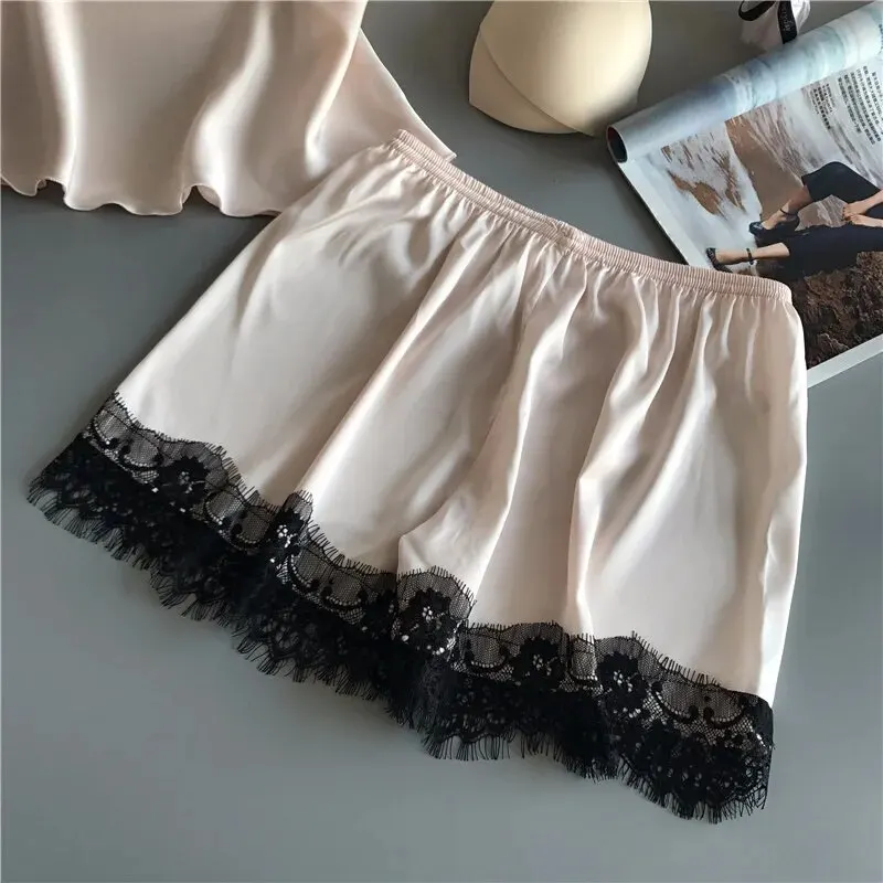 Women Pajama Suit Fashion V-Neck Lace Sexy Lingerie Pyjamas Sleep Shorts Set Sleepwear New 5