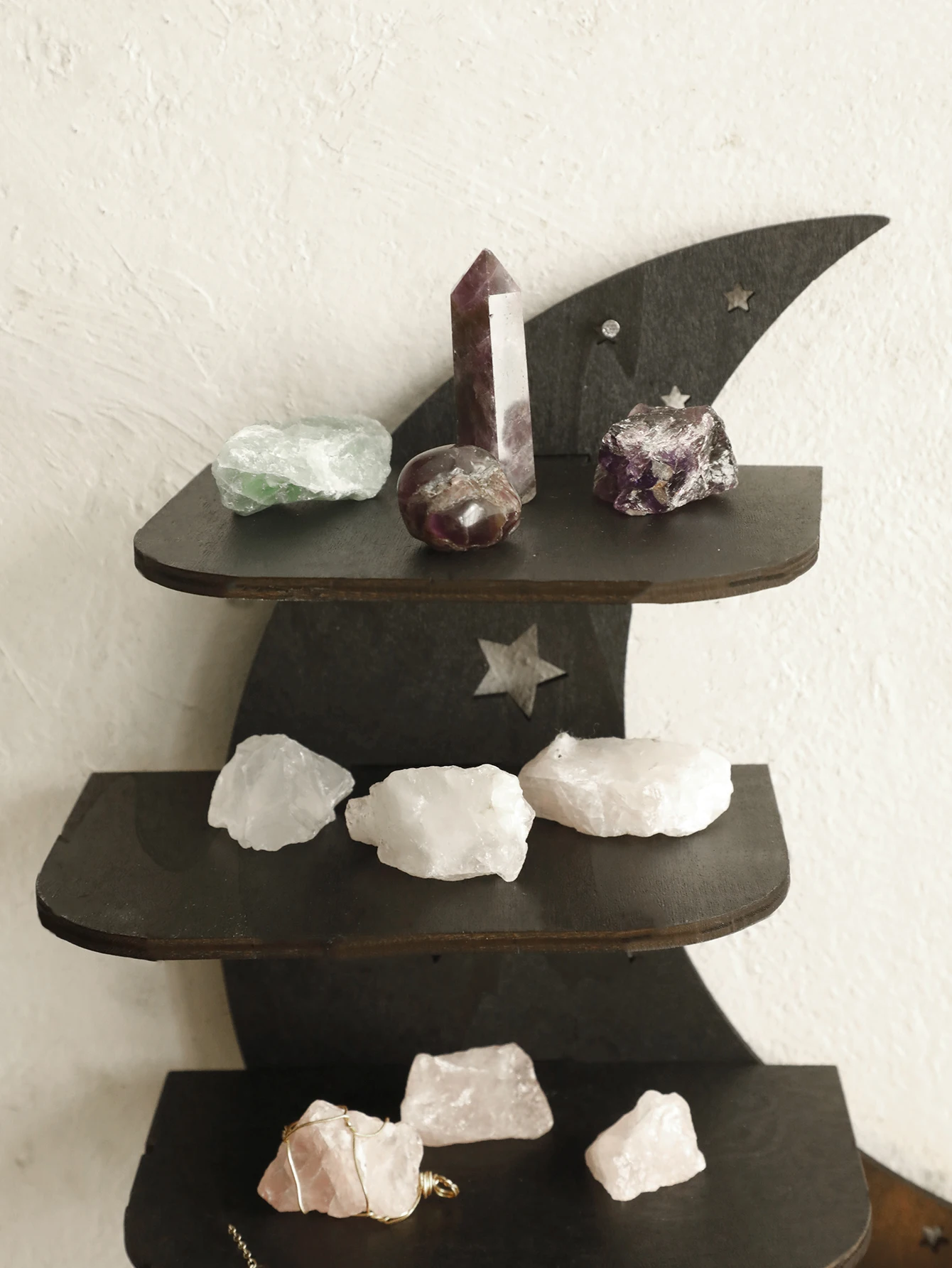 30/39cm Black Moon Wall Shelves 4-tier Wood Floating Wall Shelf 4