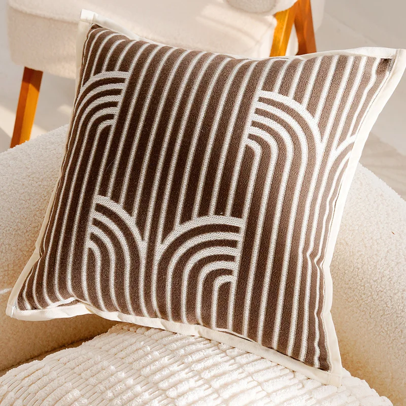 30x50/45x45CM Light Luxury Throw Pillow Cover Brown French Stamping 24