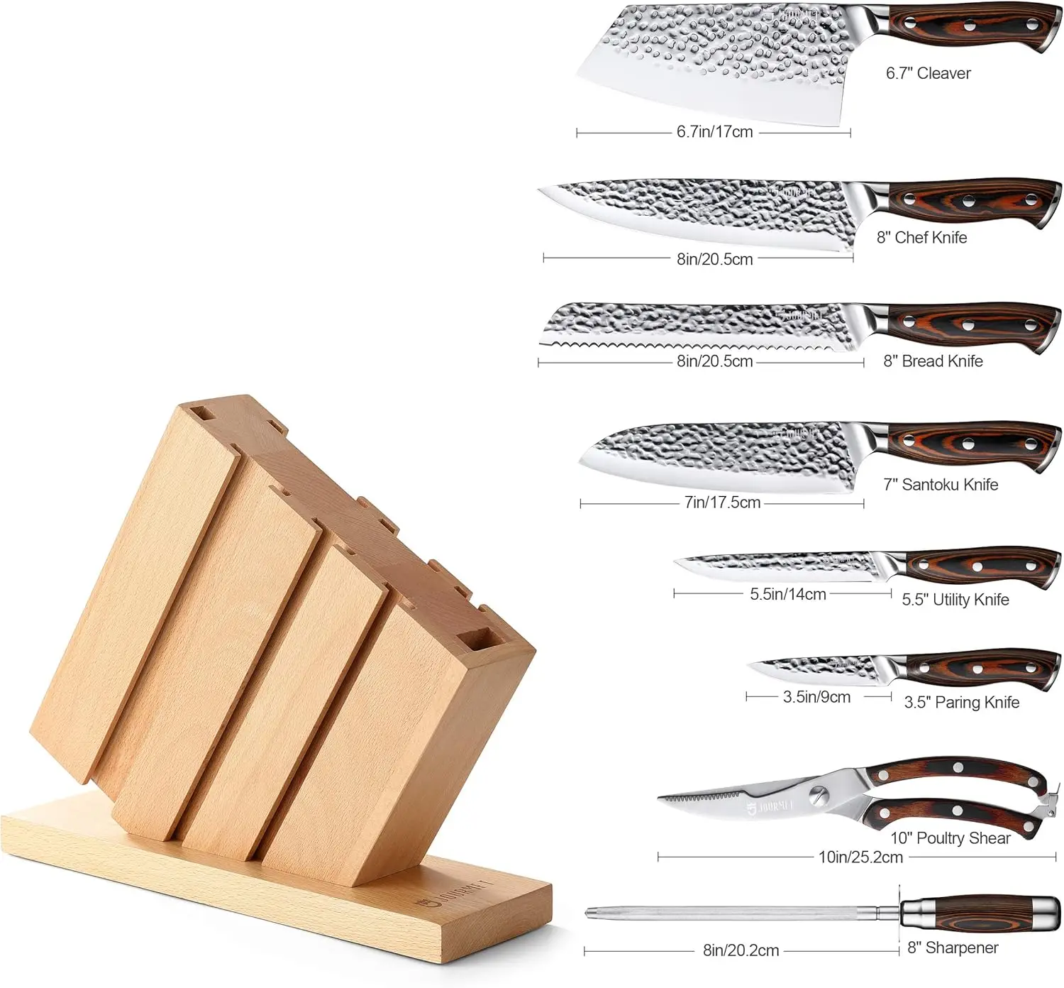 Knife Set with block, 9PC High Carbon Stainless Steel Knife Set with Pakka Wood Handle 3