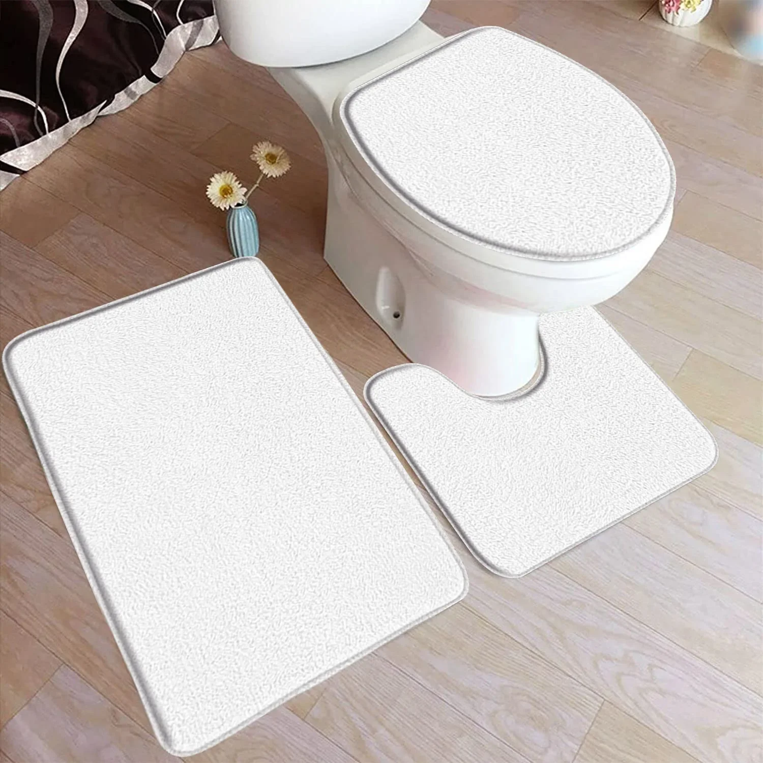 Black Bath Mat Set Modern Solid Colour Home Doormat Carpet Flannel Bathroom Decor Floor 11