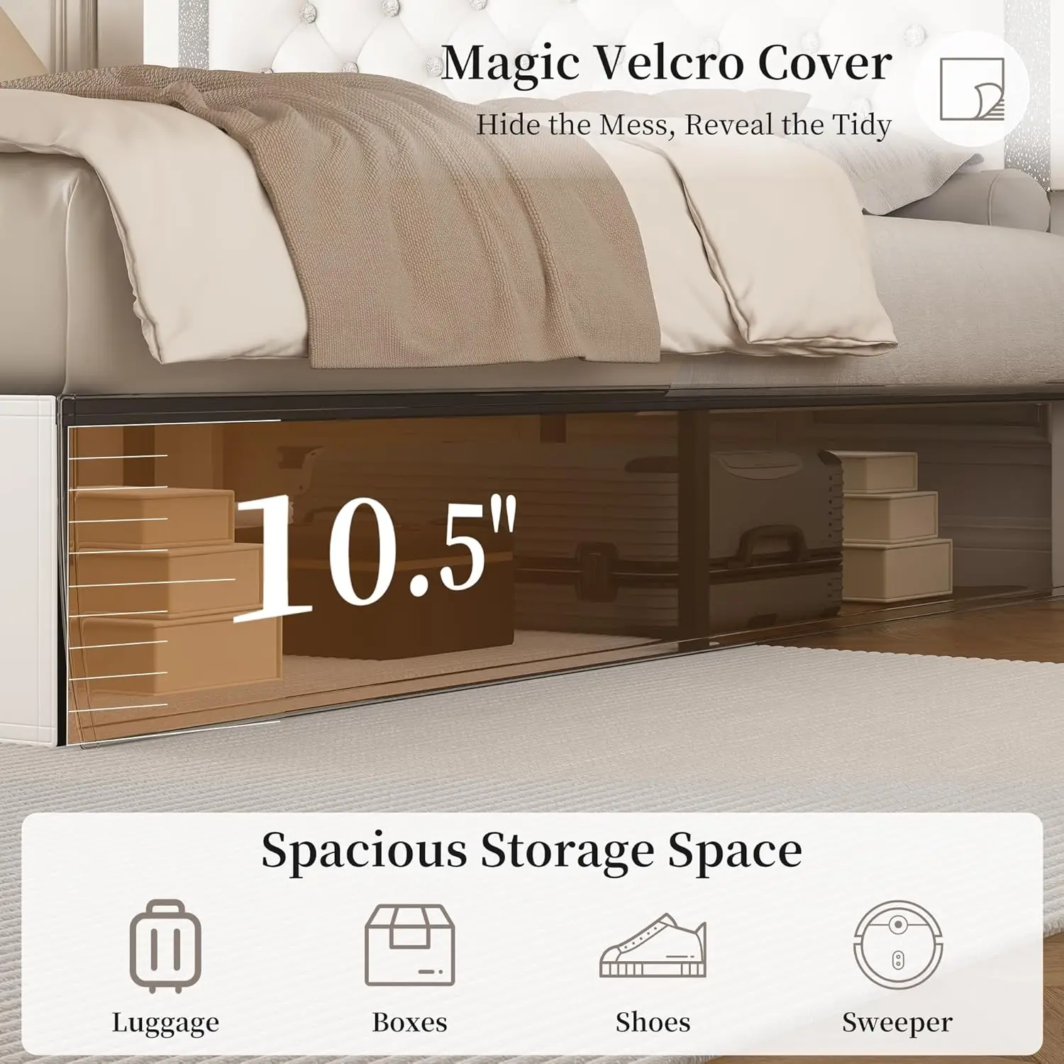 Queen Bed Frame With Adjustable Headboard, Upholstered Platform Bedframe 4