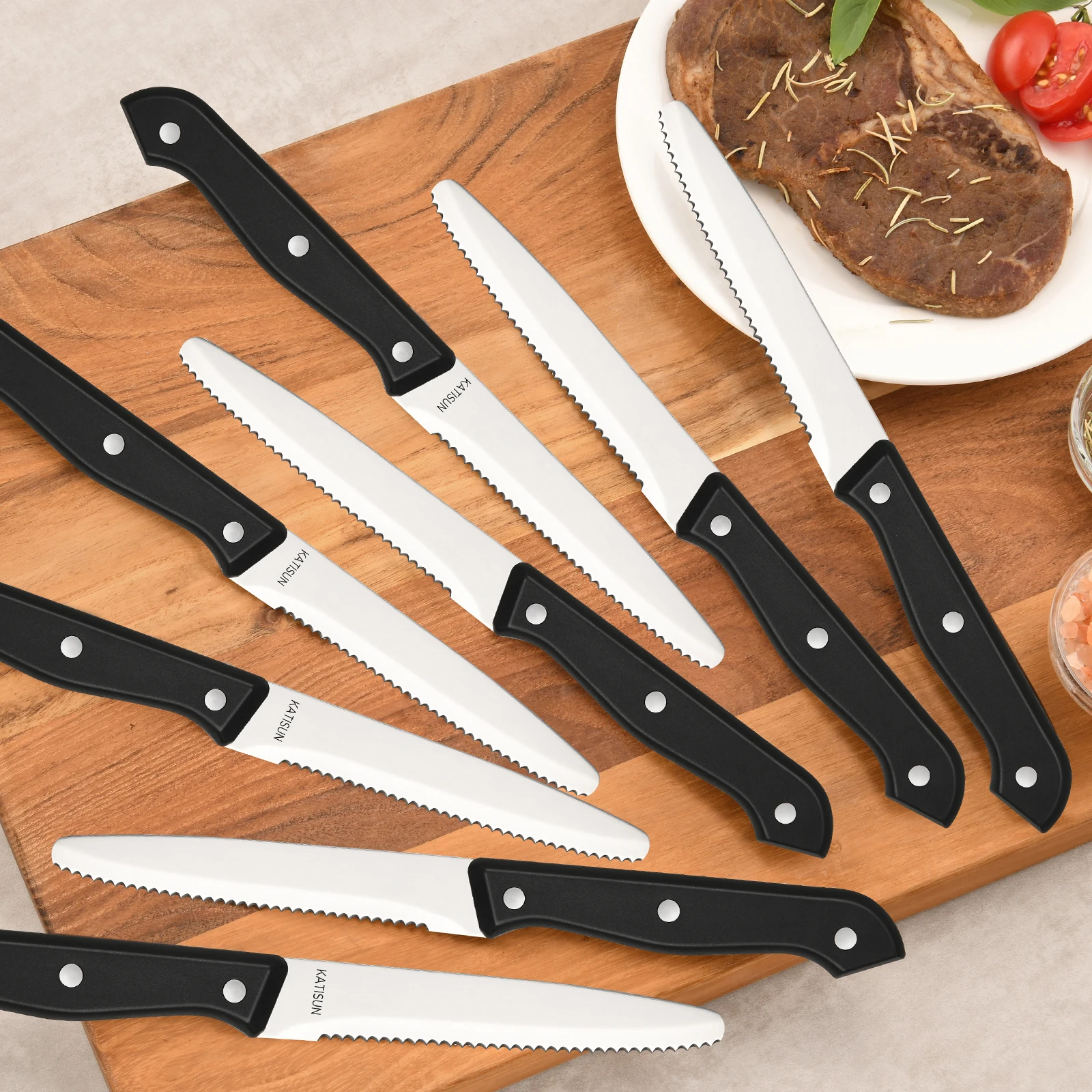 12 Pieces 4.5 Inch Steak Knives Set, Round Tip Serrated Steak Knives 5