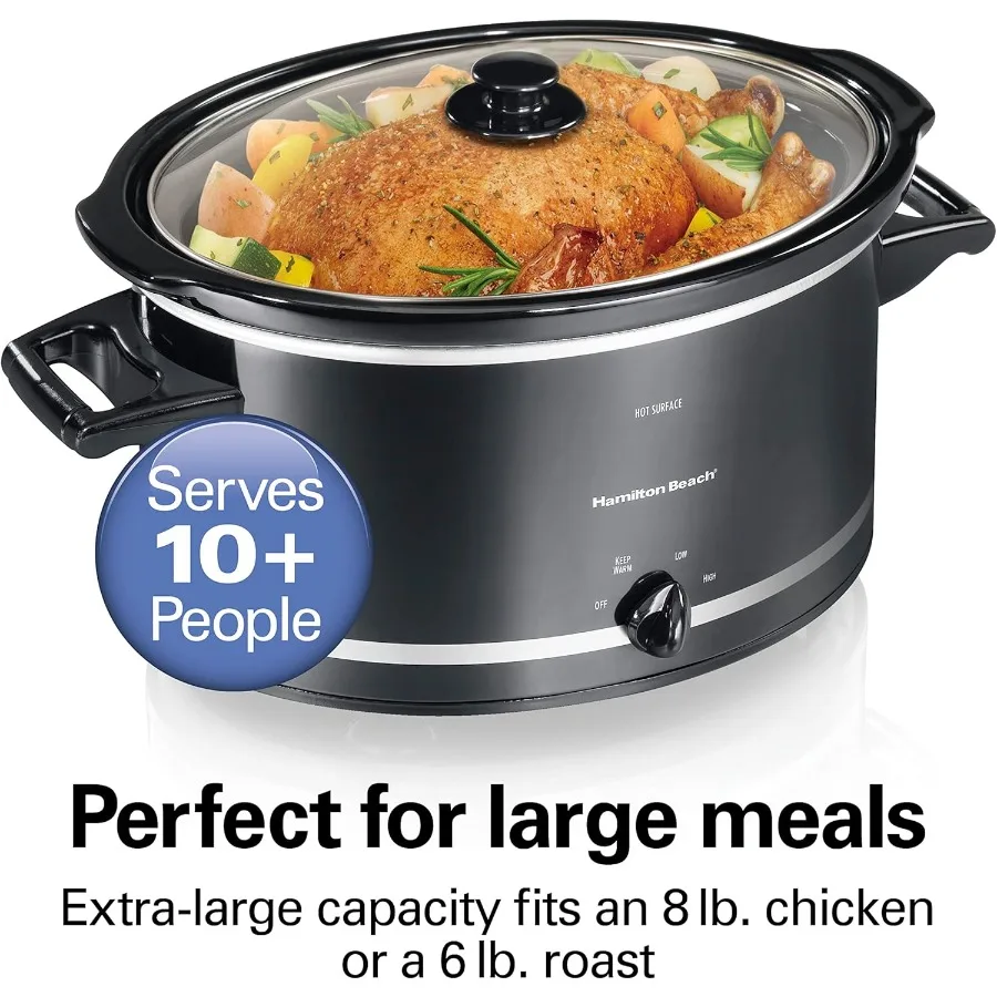 8Quart Slow Cooker with 3 Cooking Settings for Home Meals DishwasherSafe Stoneware 3