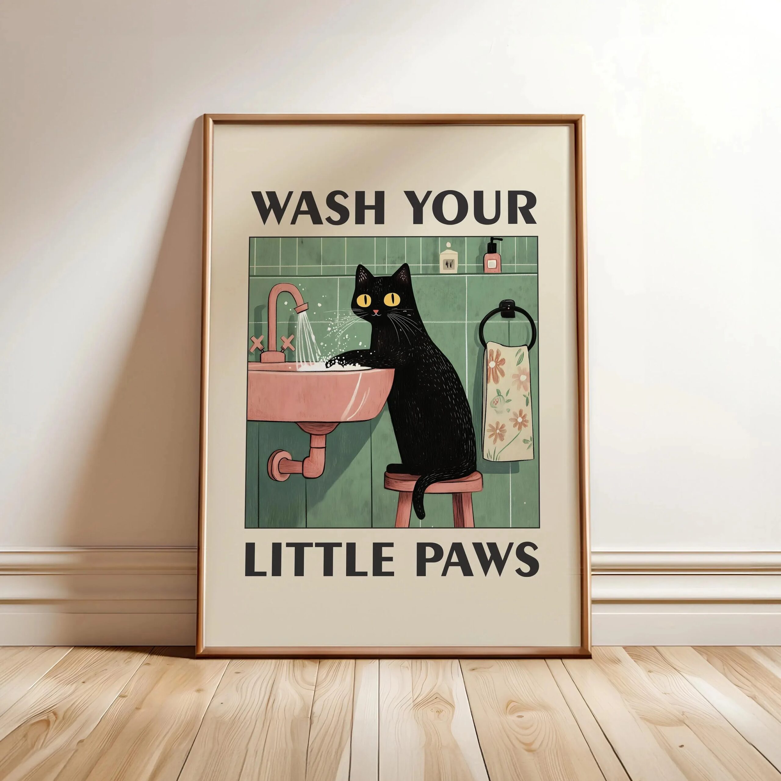 Cute Wash Paws Cat Canvas Print Kawaii WashRoom Bathroom Nursery Wall Art Poster for Modern Living Room Bedroom Home Decor 10