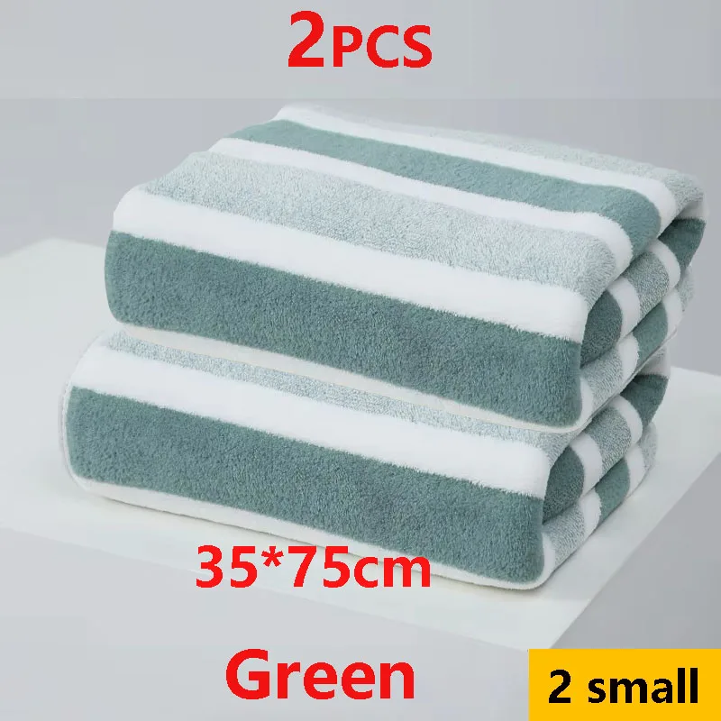 2PCS Bath Towel Striped Pattern Thickened Absorbent Towel 7