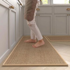 Washable Non-slip Kitchen Rug Faux Sisal Running Rug, Faux Woven Kitchen Mat Kitchen Runners With Back Made Of Natural Rubber 1