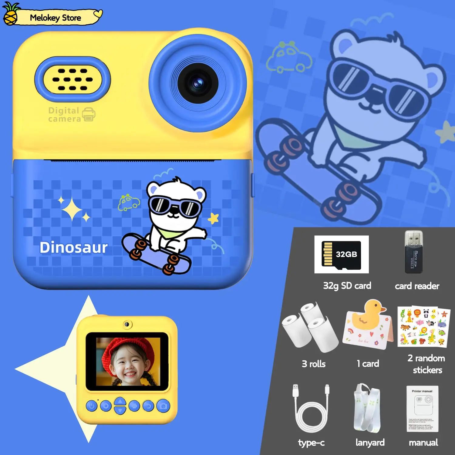 Kids Digital Camera Photo Printer with Game Cute Mini Digital Video 12