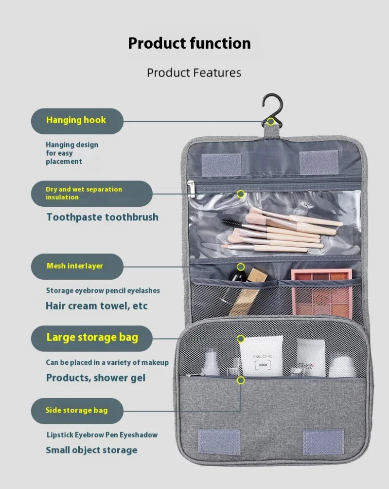 Foldable Toiletry Bag Organizer Hanging Storage Bathroom Makeup Cas 5