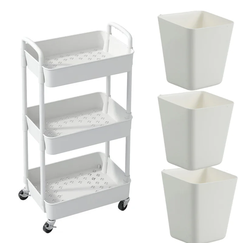 3Tier Plastic Rolling Utility Cart with Storage Bucket for Cleaning 13
