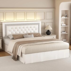 Queen Bed Frame With Adjustable Headboard, Upholstered Platform Bedframe 1