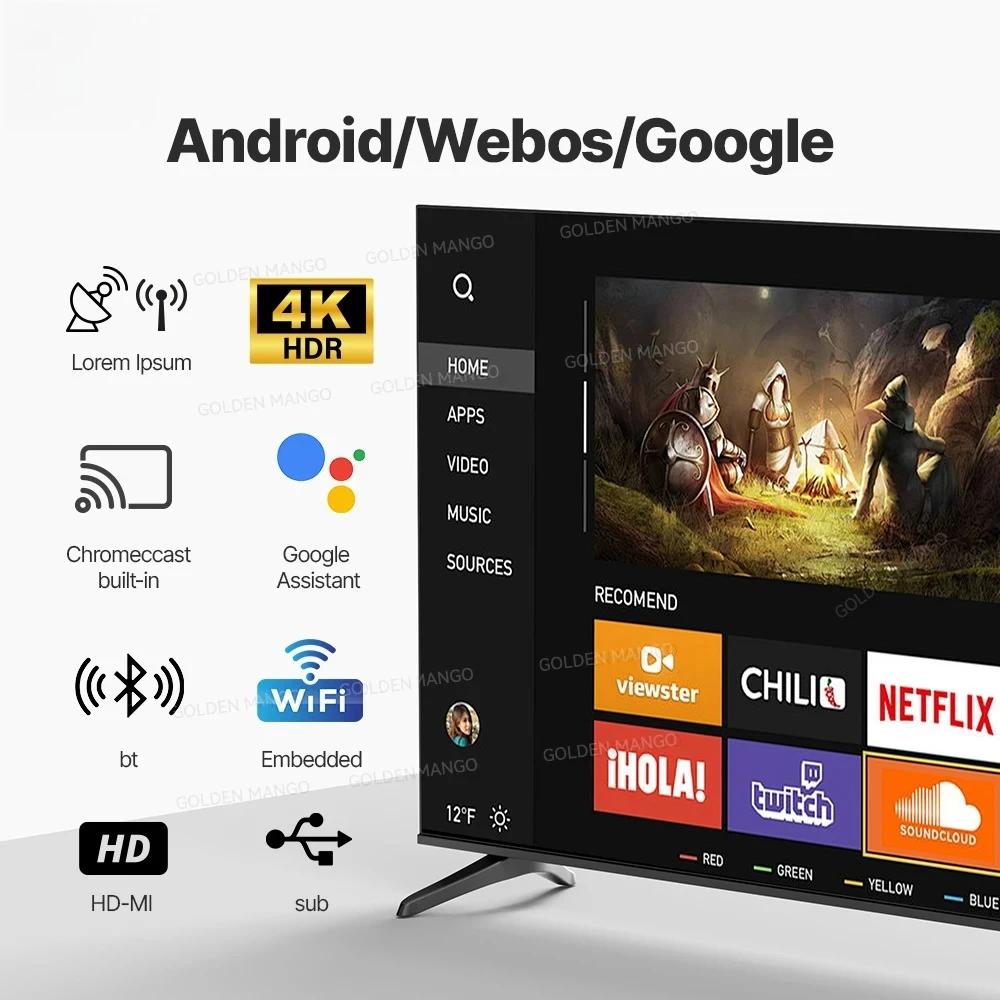 OEM 43/55/65/70 Inch Android Smart TV - 4K UHD FHD Google TV for Hotel Commercial Use, WiFi & HDMI 3