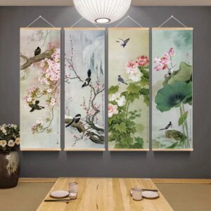 Chinese Style Ink Art Poster Bird Flowers Wall Art Canvas Painting Home 1