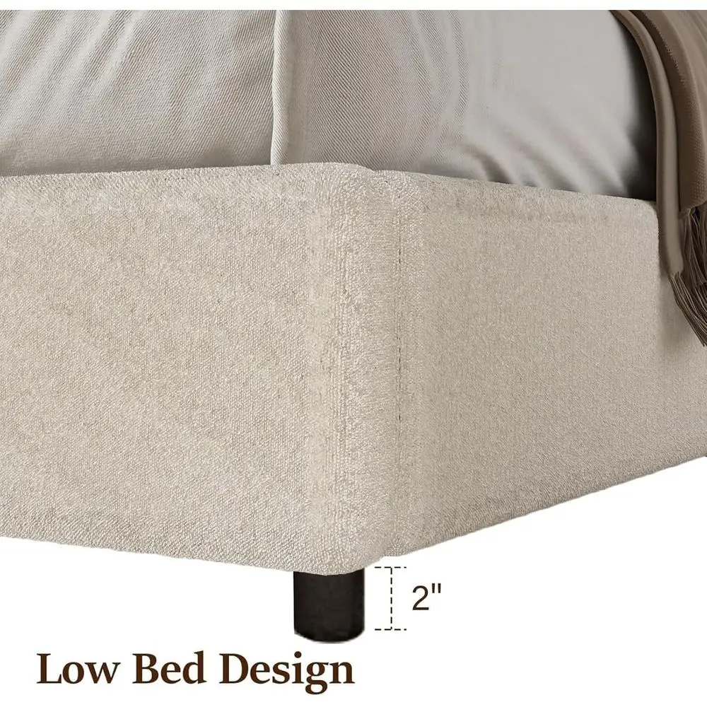 White King-Size Boucle Upholstered Platform Bed with Round Slats, No Box Spring Needed, Easy Assembly 4