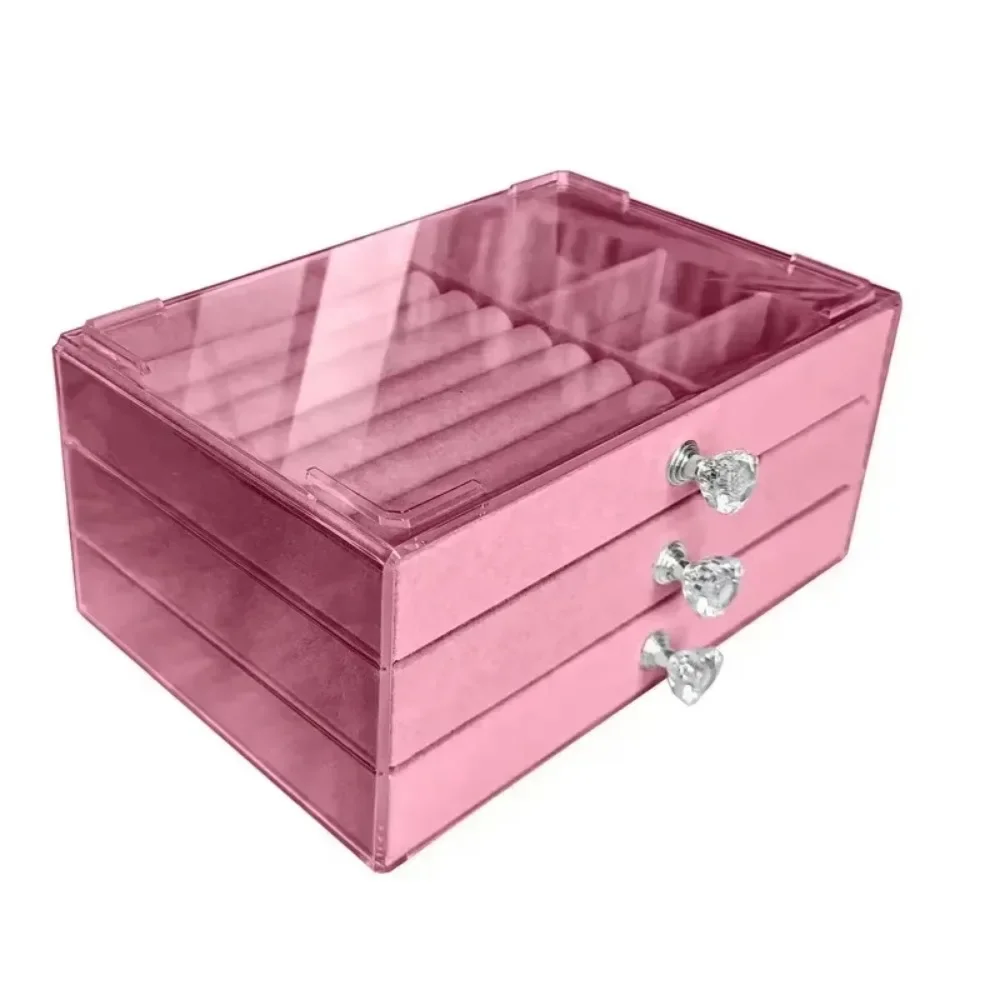 Large Capacity Three-Drawer Velvet Jewelry Box Dustproof Anti-Oxidation 9