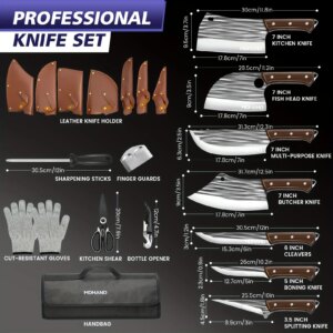 KEPEAK 14pcs Butcher Chef Knife Set with Roll Bag Knives for Meat 1