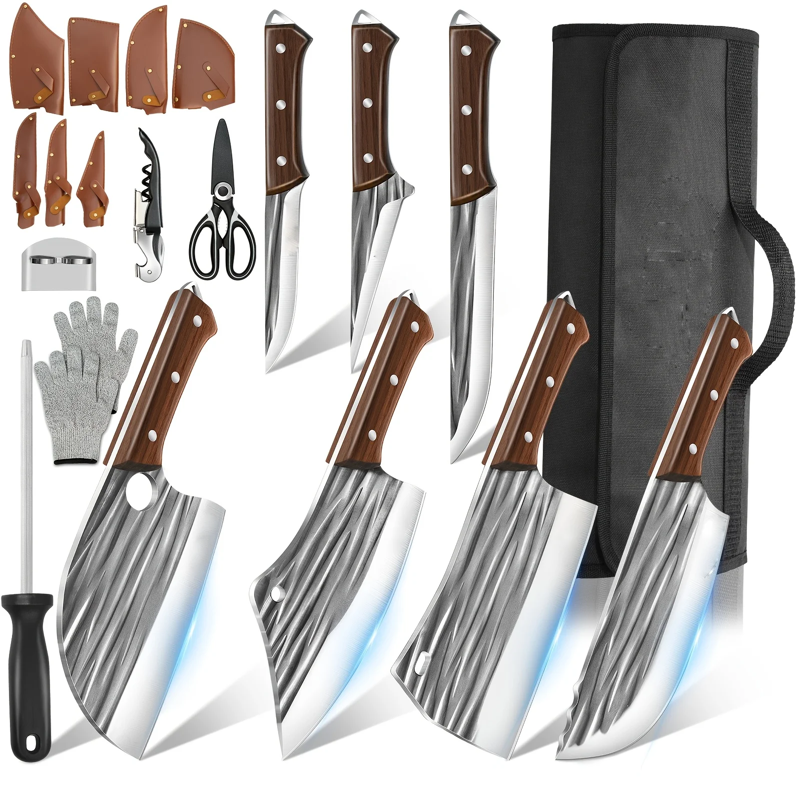 KEPEAK 14pcs Butcher Chef Knife Set with Roll Bag Knives for Meat 2