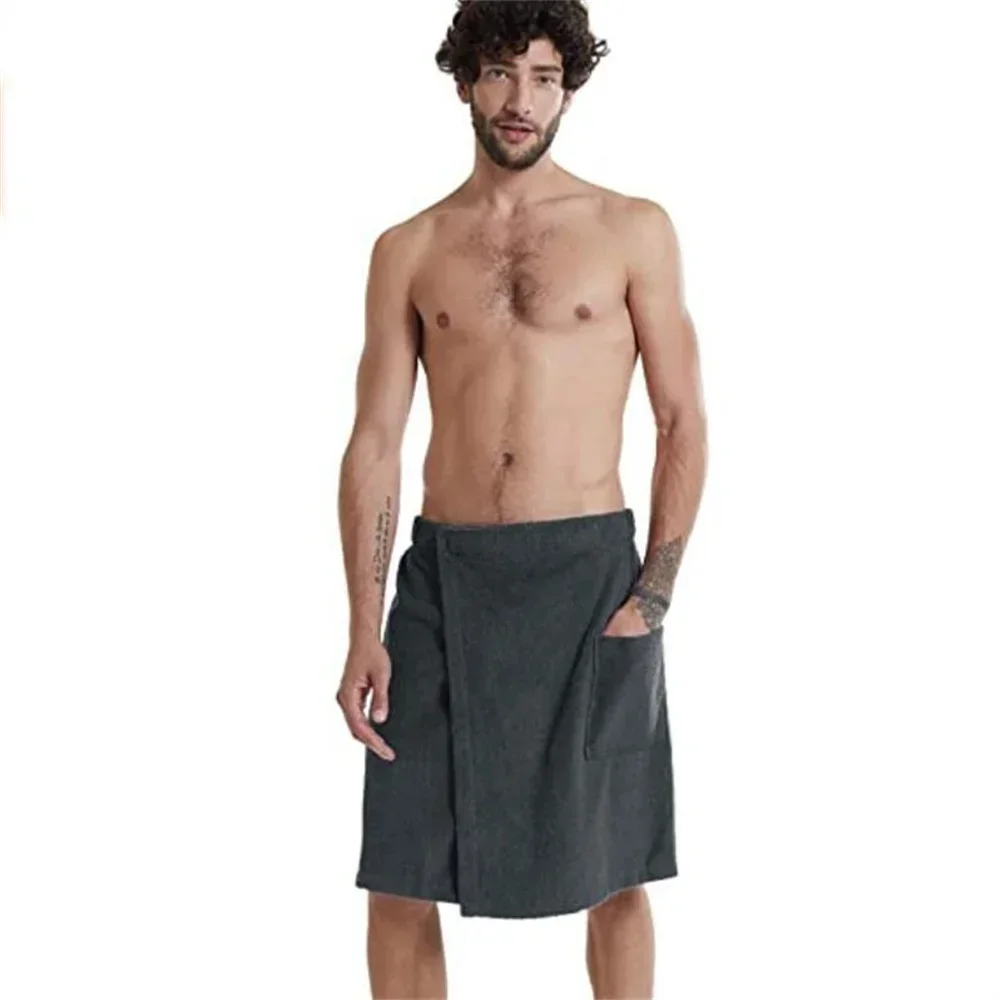 Men Soft Wearable Bath Towel with Pocket Bathrobes De Playa 3
