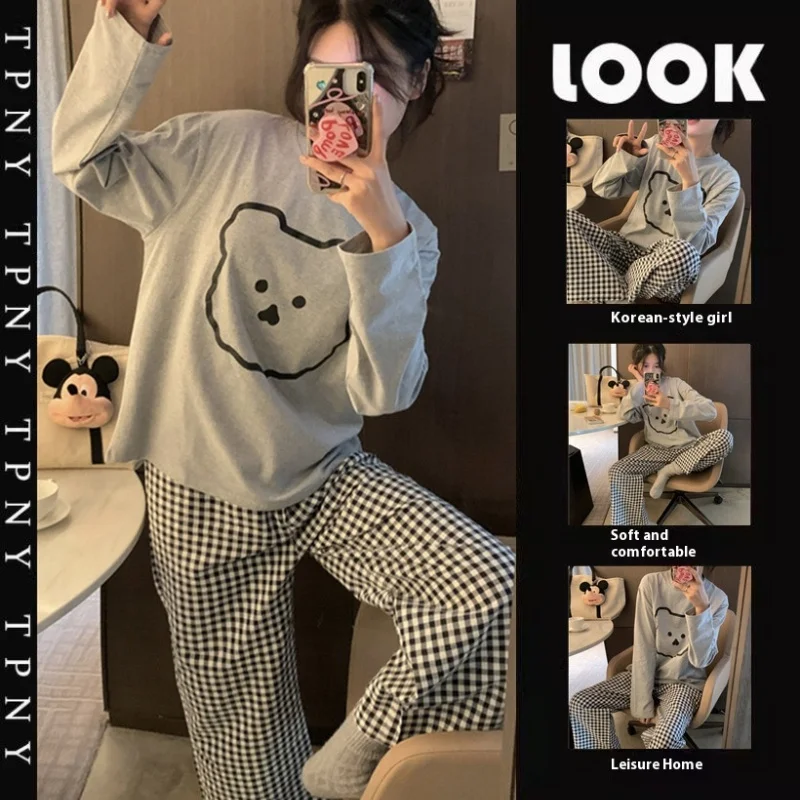 Spring and Autumn New Ladies Ins Style Pajamas Homewear Set Cartoon Girl Long-Sleeve Set 6
