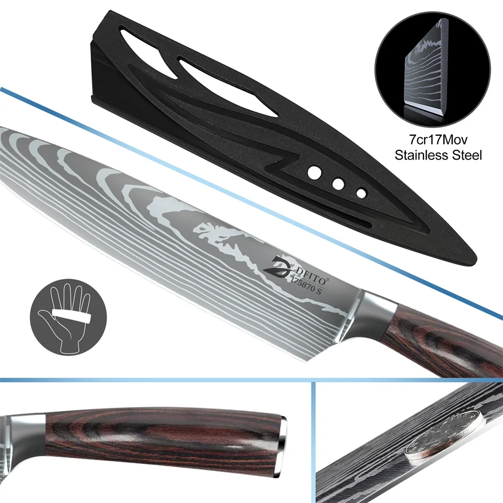 8pcs Kitchen Knife Damascus Stainless Steel Chef Knife Utility Paring 6