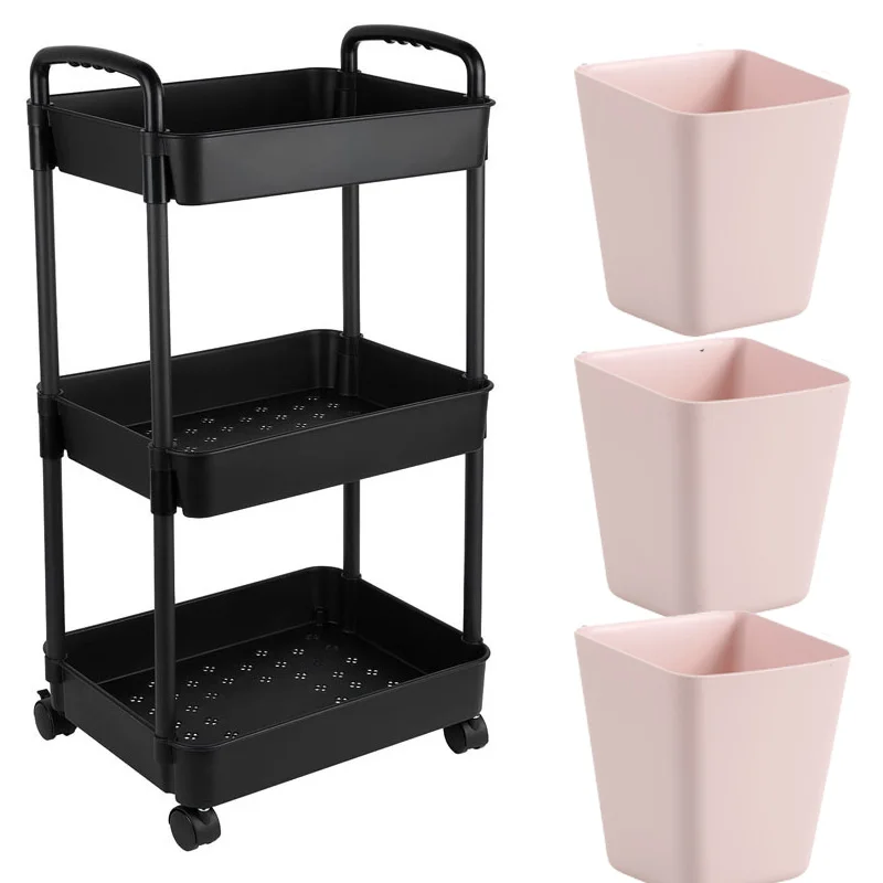 3Tier Plastic Rolling Utility Cart with Storage Bucket for Cleaning 9