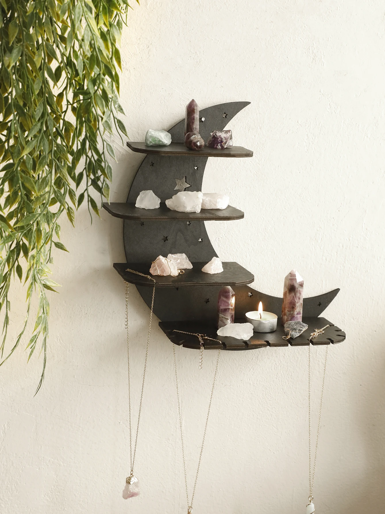 30/39cm Black Moon Wall Shelves 4-tier Wood Floating Wall Shelf 2