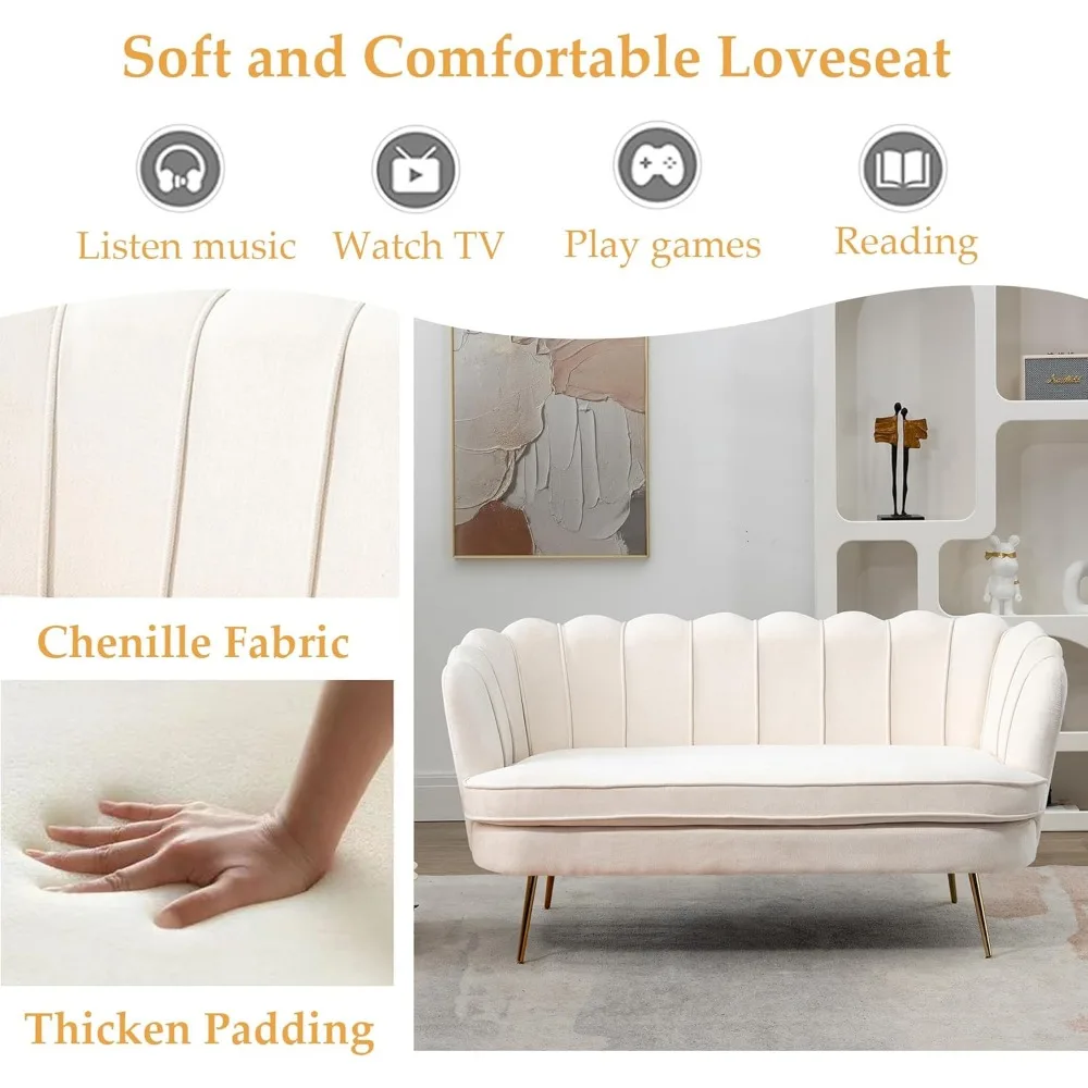 59” Small Modern Chenille Loveseat Sofa, 2-Seat 4