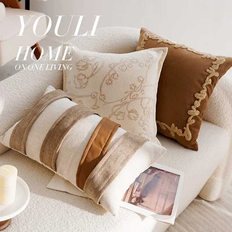 30x50/45x45CM Light Luxury Throw Pillow Cover Brown French Stamping 2